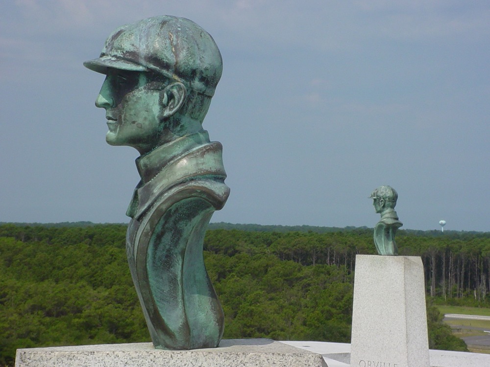 The copper busts of Wilbur and Orville Wright atop Big Kill Devil Hill