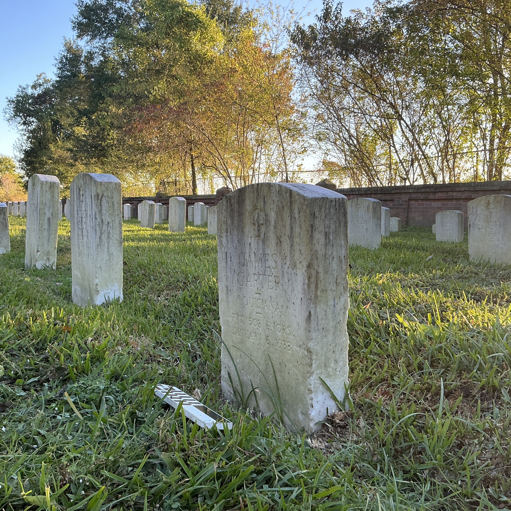 Extra image of upright marble headstone with flat face.