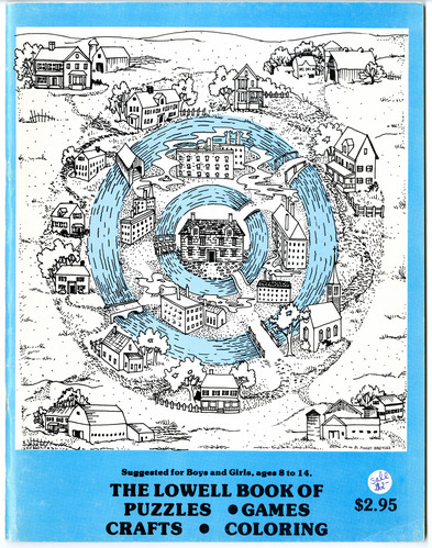 An illustration of different buildings of Lowell occupying layers of circles created by canals.