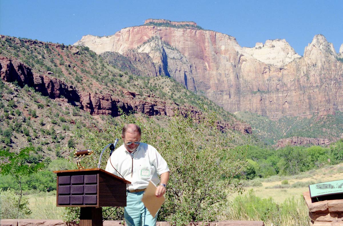 Color Photos of the parks 72nd anniversary celebrations- cake cutting, barbecue, speakers.