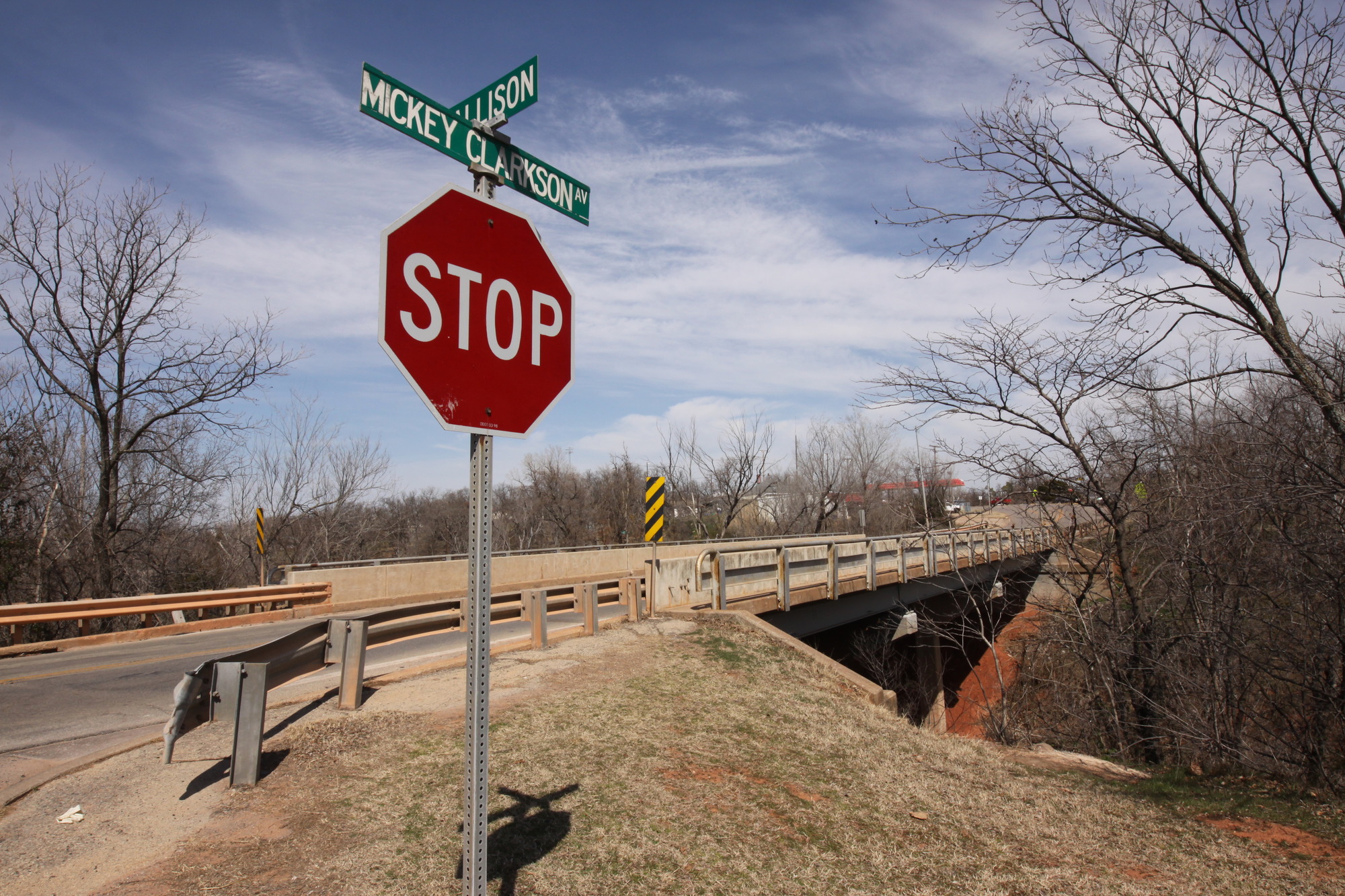 RR Viaduct with pedestrian walkways on Mickey Clarkson in Chandler on SH 66.