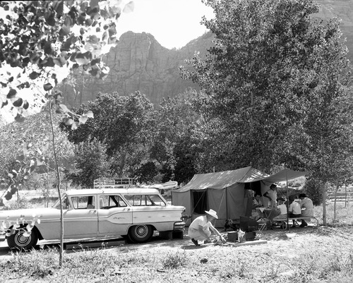 Recreational visitor use, family camping at South Campground in Zion National Park.