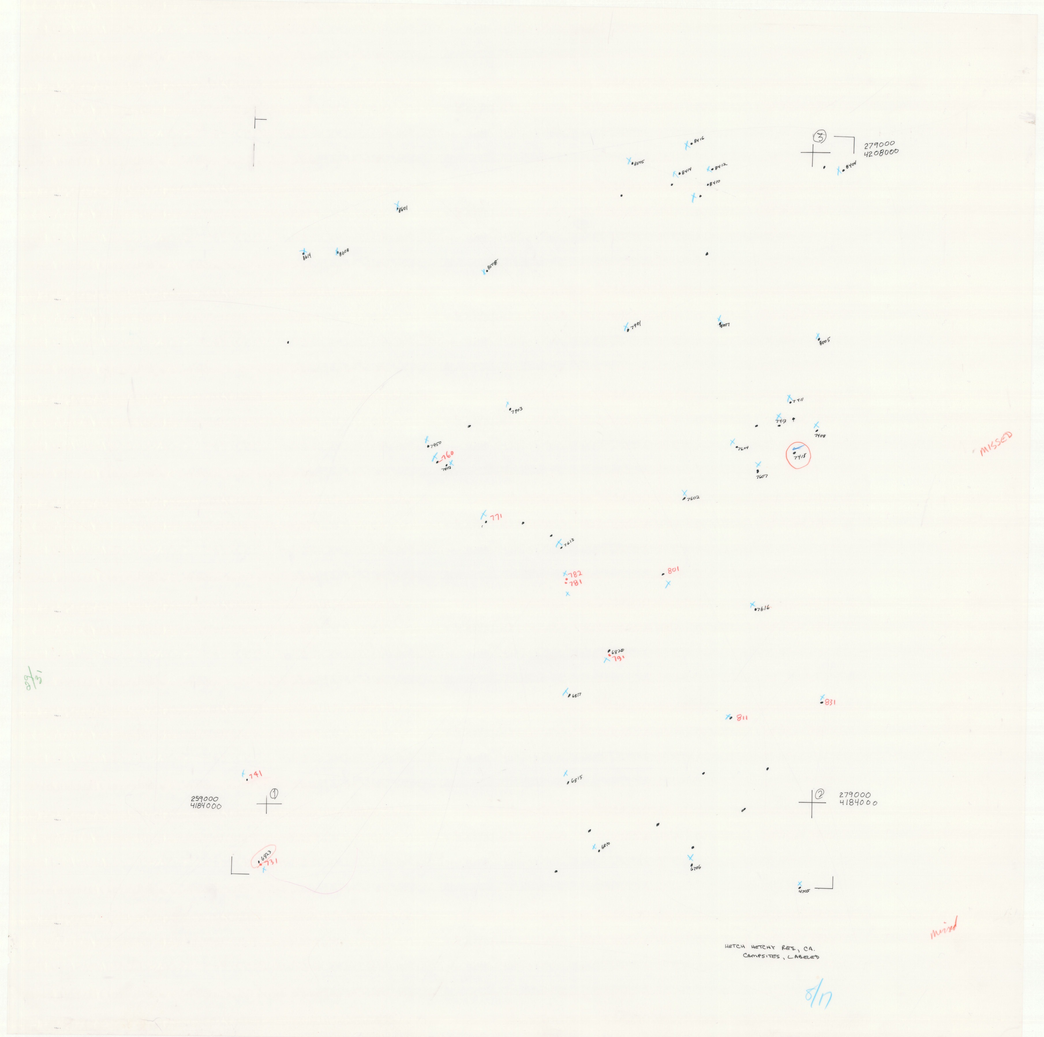 Hetch Hetchy Res., CA Campsites, Labeled