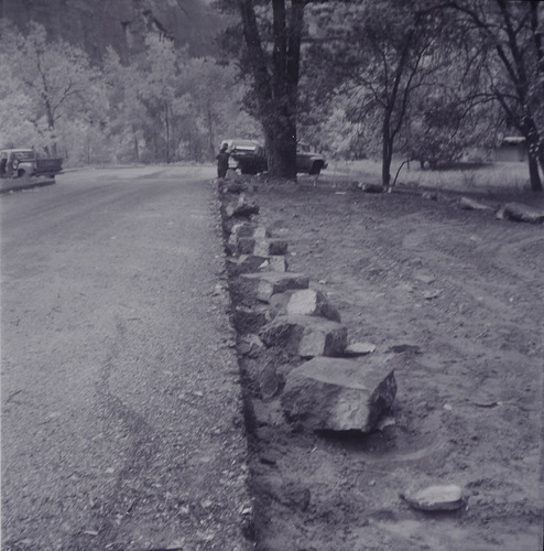 Stone guard on side of road along the scenic canyon drive near the Grotto.