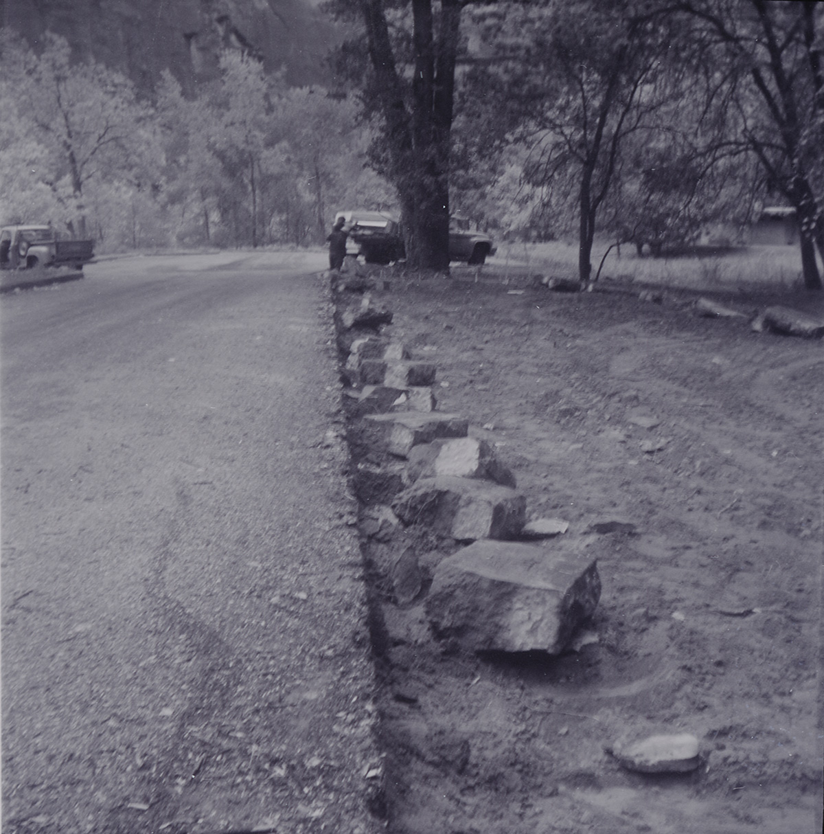 Stone guard on side of road along the scenic canyon drive near the Grotto.