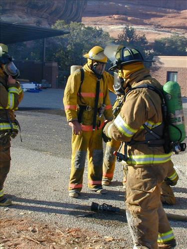 Firefighter crew photos during structural fire training at Mesa Verde National Park, 2001