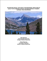 Integrating Social, Ecological and Managerial Indicators of Quality into Carrying Capacity Decision Making in Yosemite National Park Wilderness. This study identifies social, resource and managerial indicators and standards of quality in order to help inform capacity decision making in Yosemite National Park wilderness during the years 2000 and 2002.