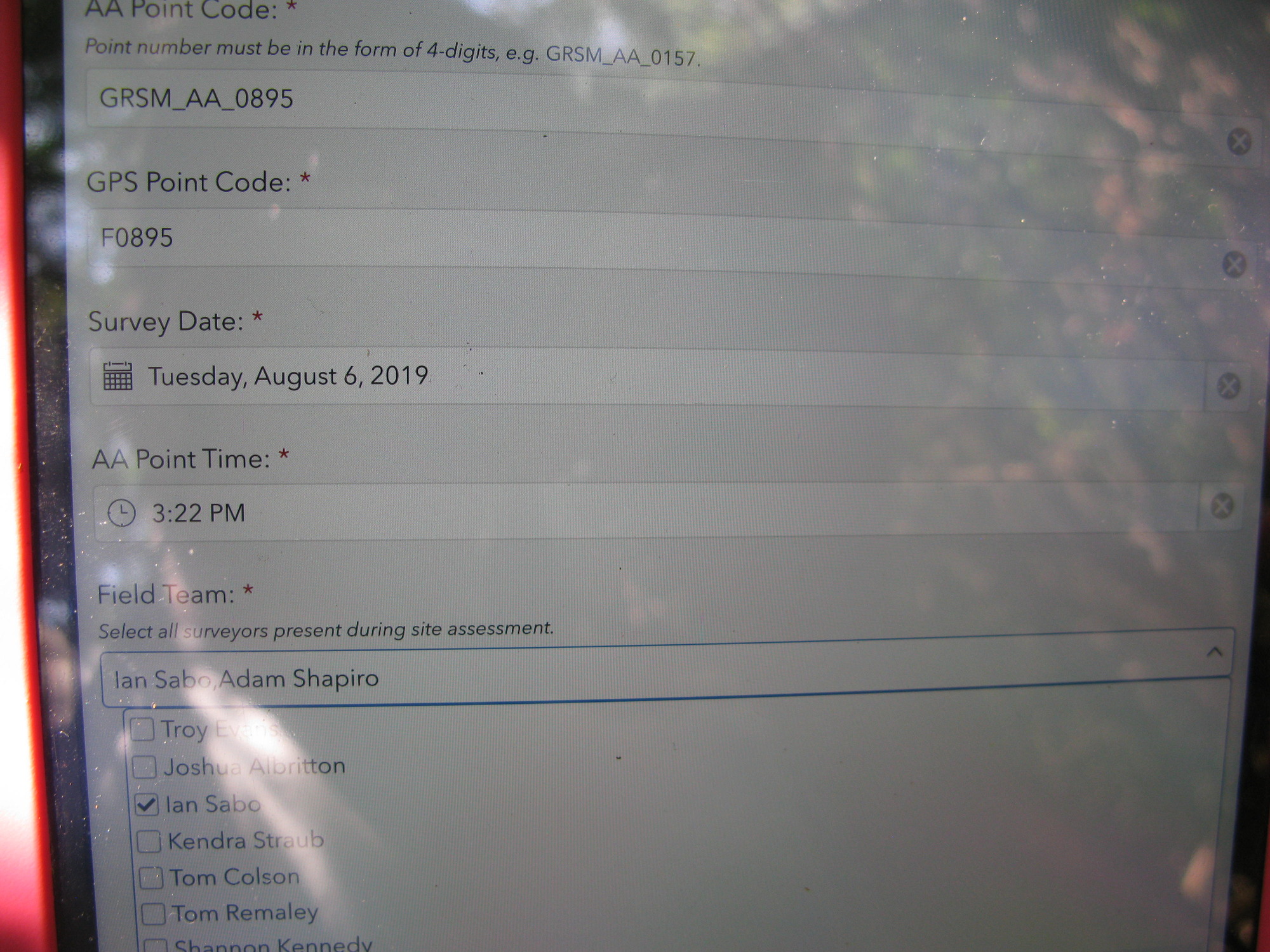 GRSM Accuracy Assessment. Plot Code: GRSM_AA_0895_1