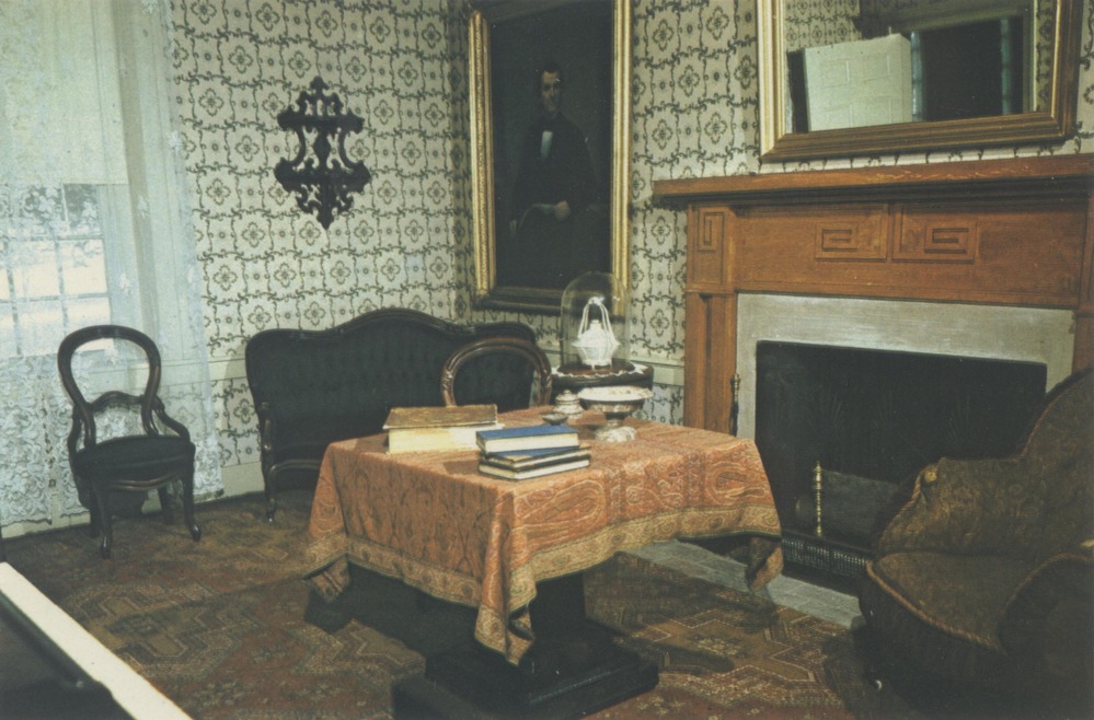 "The parlor of the Andrew Johnson Homestead, furnished with haircloth-covered settee and matching chairs, houses many presentations received by the Johnsons during their period of public service."