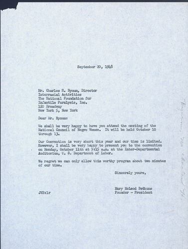 National Council of Negro Women, Correspondence, 1948