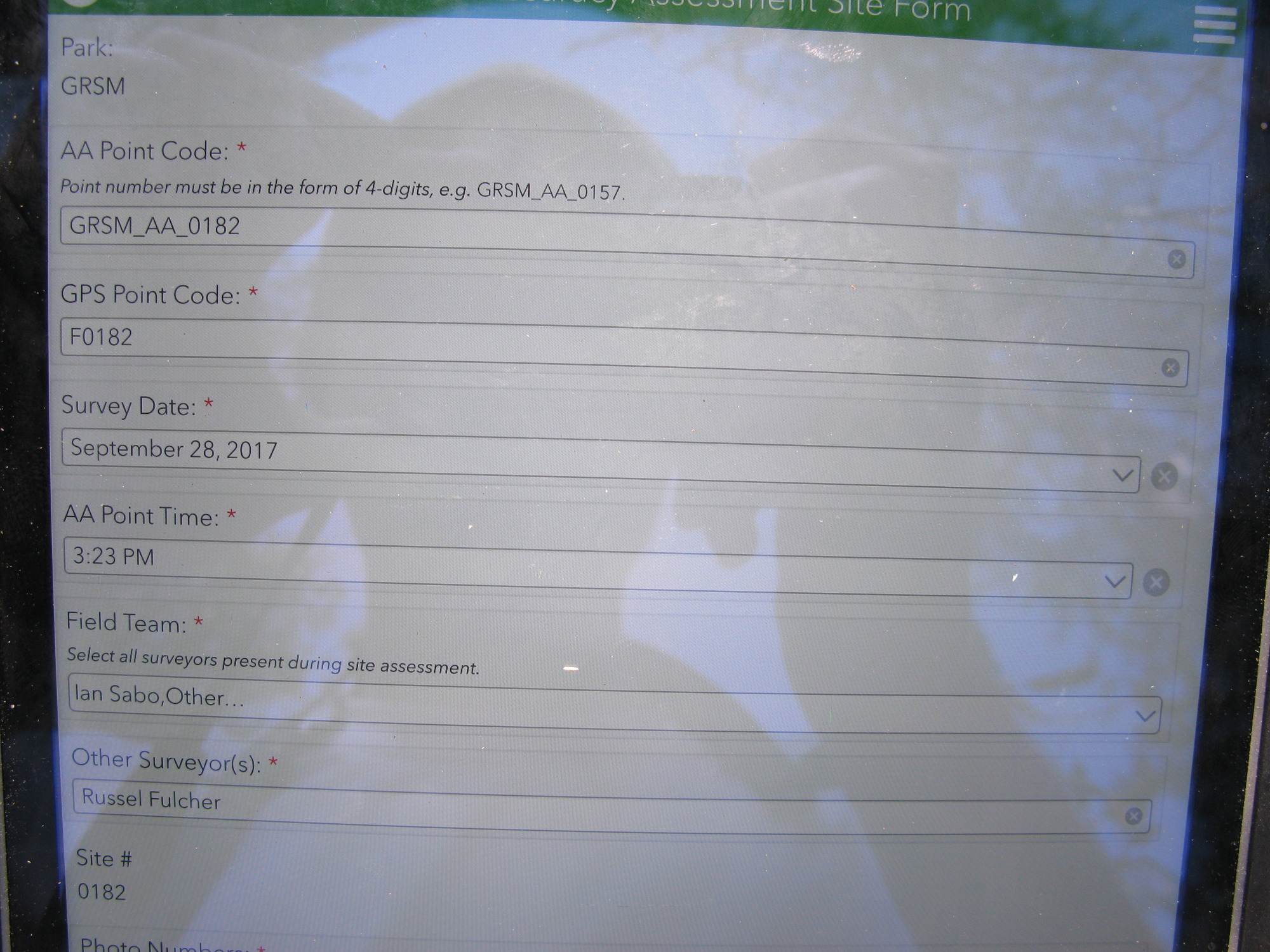 GRSM Accuracy Assessment. Plot Code: GRSM_AA_0182_1