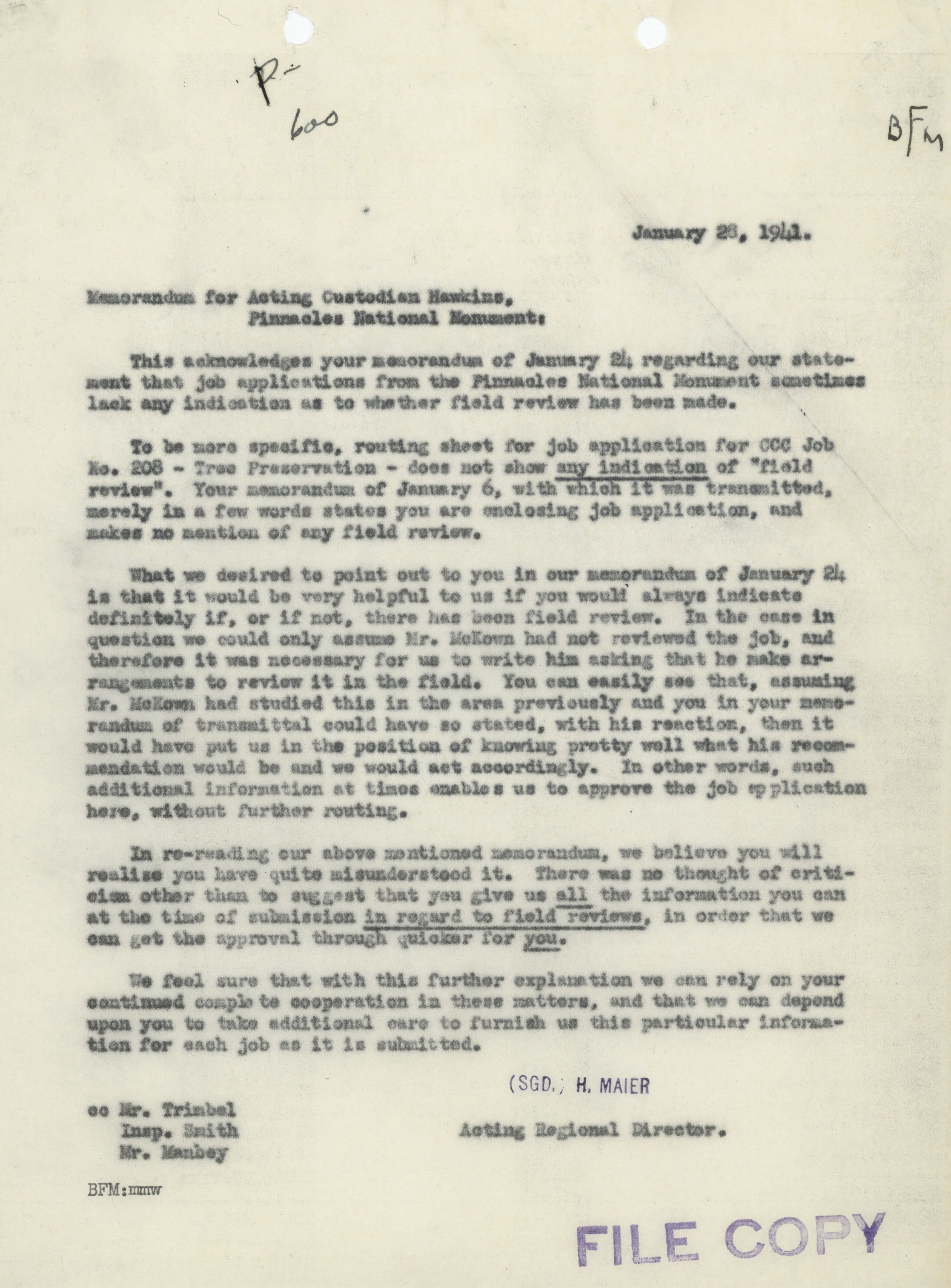 Project Construction Program Memorandum