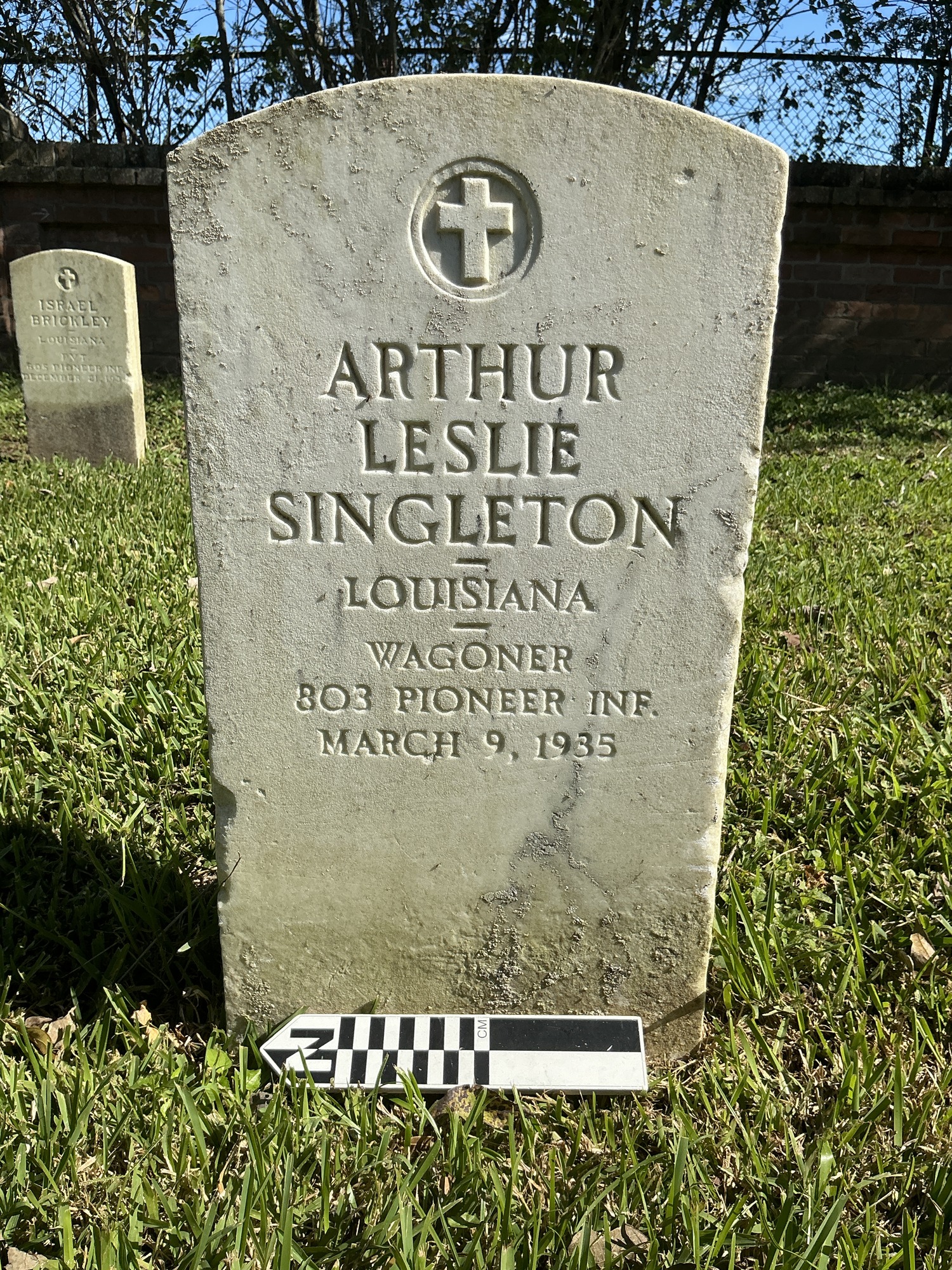 Extra image of upright marble headstone with flat face.