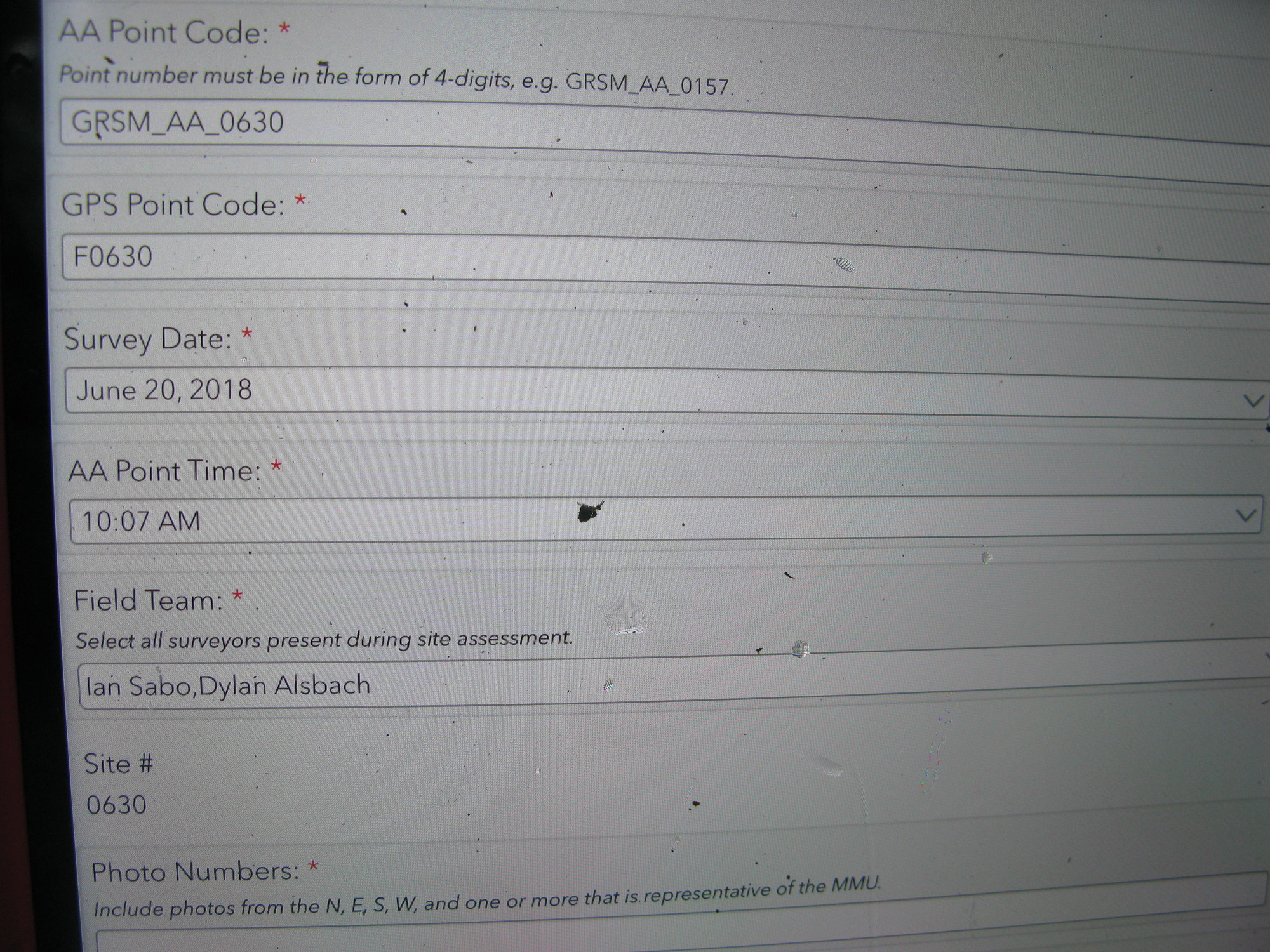 GRSM Accuracy Assessment. Plot Code: GRSM_AA_0630_1