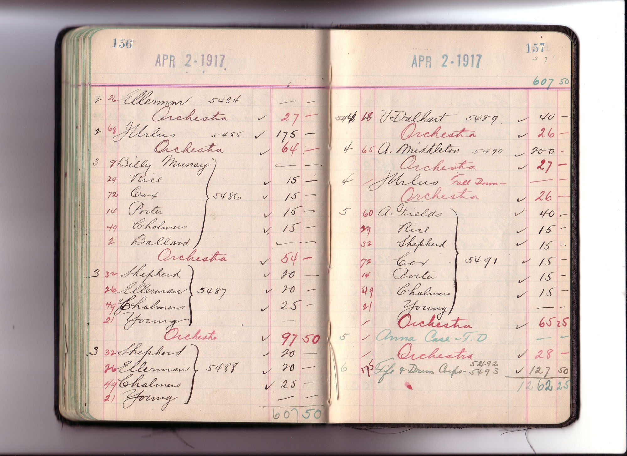 Thomas Edison's New York City Recording Studio Cash Book 14 (of 21), Image 56 (of 64).