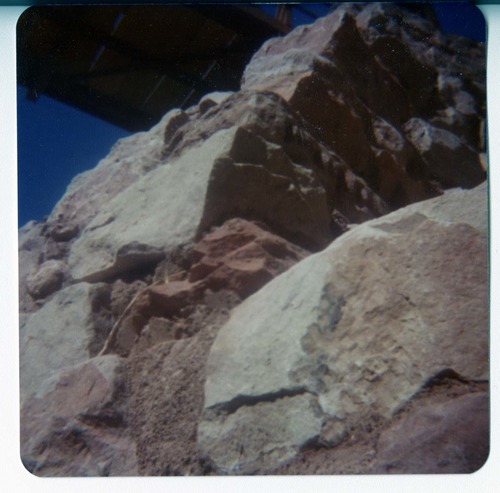 Stone abutment at base of new Grotto footbridge.