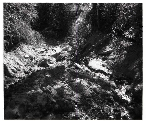 BW photo of a rock slide at the gateway to the narrows.