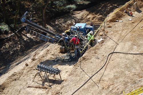 Construction to correct an eroding bluff adjacent to Vicksburg National Cemetery and stabilize a segment of the bayou near the bluff to ensure bluf stability in Vicksburg National Military Park in June 2010