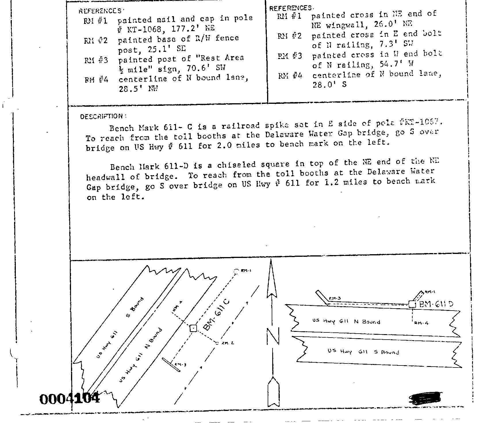 00004104 Monumentation Sketch of BM 611-C in Delaware Water Gap National Recreation Area, 1967