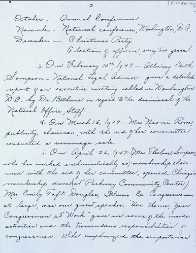 National Council of Negro Women Meeting Minutes, 1947