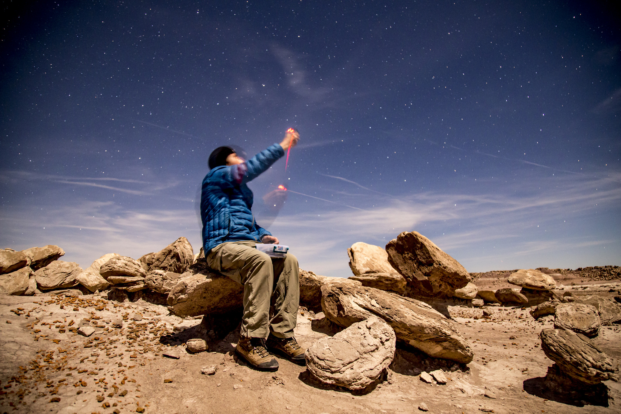 Ranger taking Sky Quality Readings at night in the Devils Playground