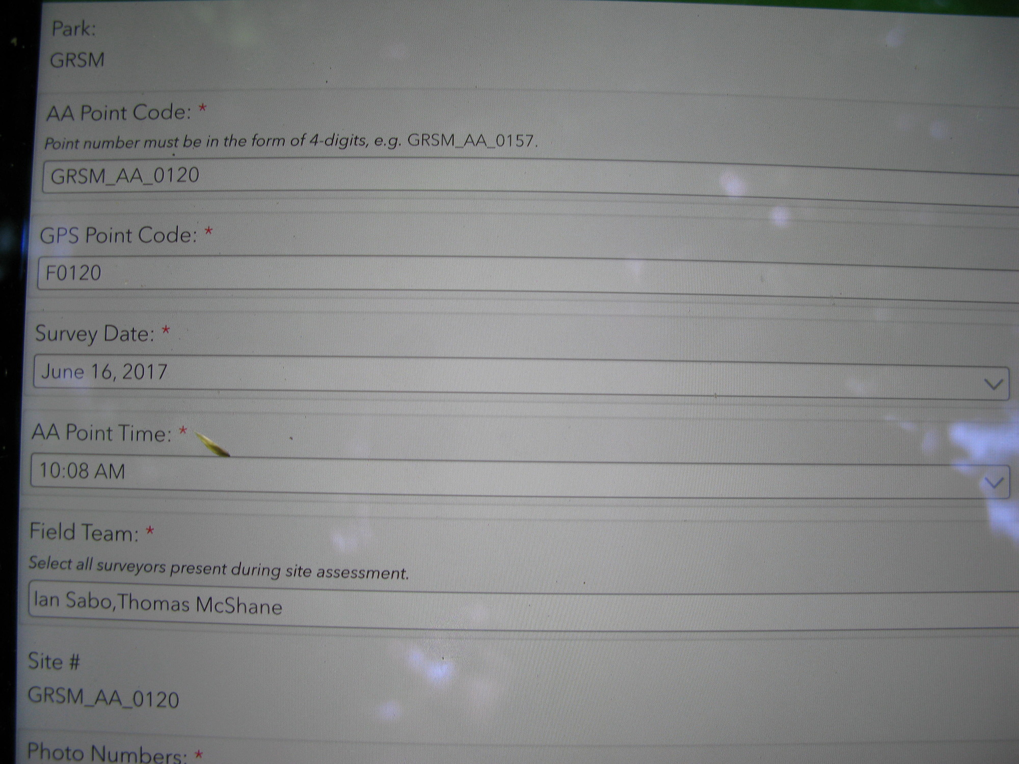 GRSM Accuracy Assessment. Plot Code: GRSM_AA_0120_1