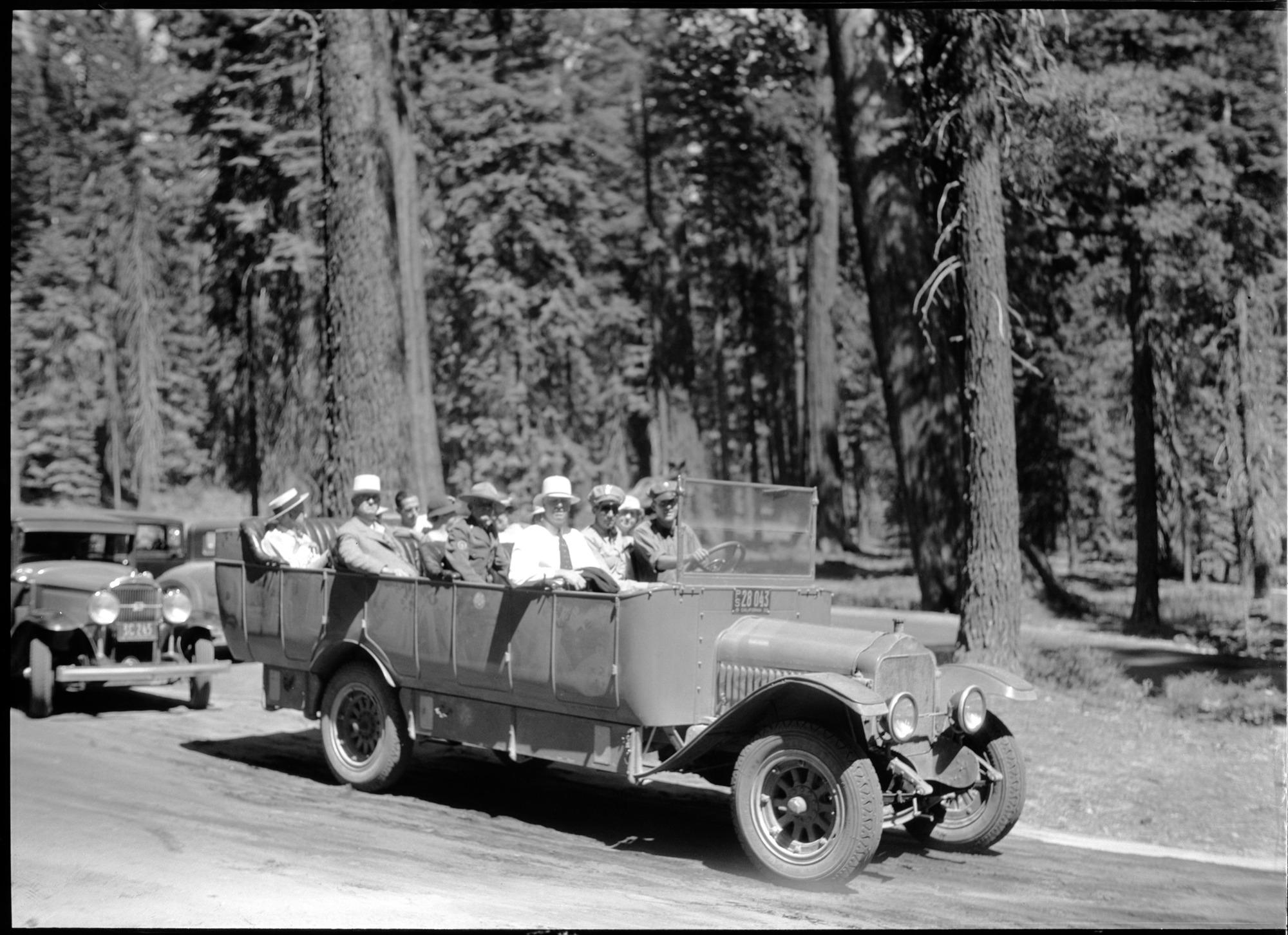 Governor's party in Big Trees. Gov. Parks of missouri in back of Ranger Billy Nelson - 2nd row