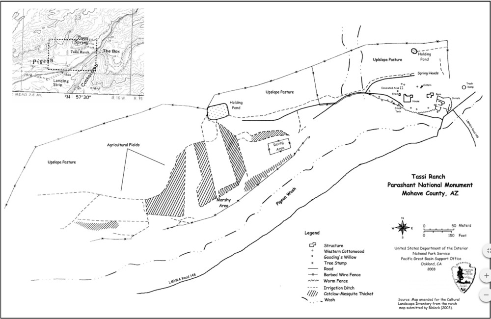 a site map of Tassi Ranch, showing the location of ranch features