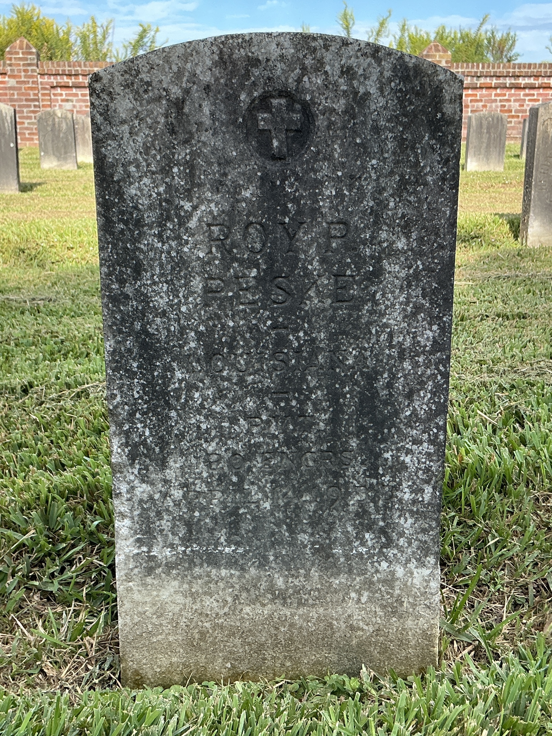 Front of upright marble headstone with flat face.