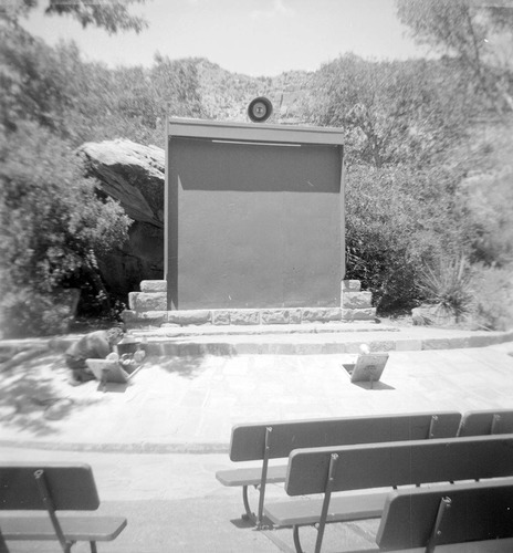 The amphitheater screen and projector at the South Campground.