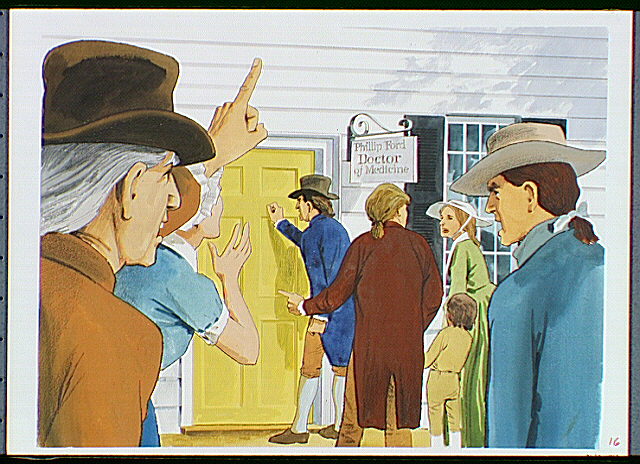 An angry mob knocking on Dr. Phillip Ford's office door.