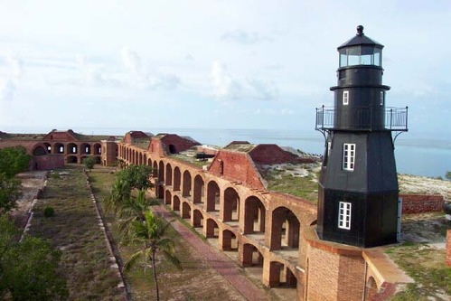 Terreplain near lighthouse at Fort Jefferson on Garden Key in Dry Tortugas National Park