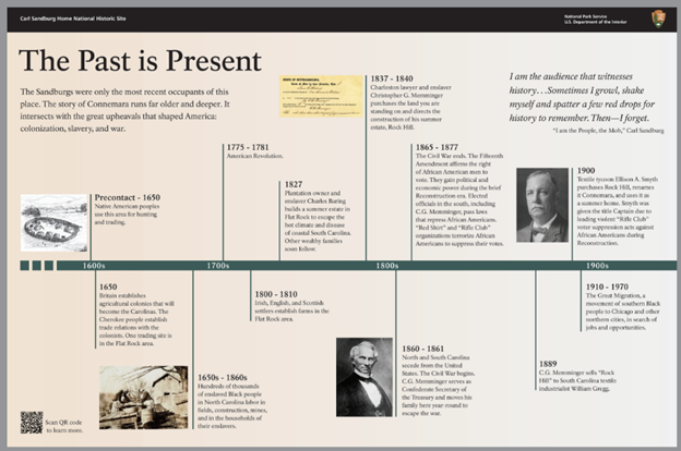 Wayside highlighting the timeline of NC and southern history as it relates to Connemara. 