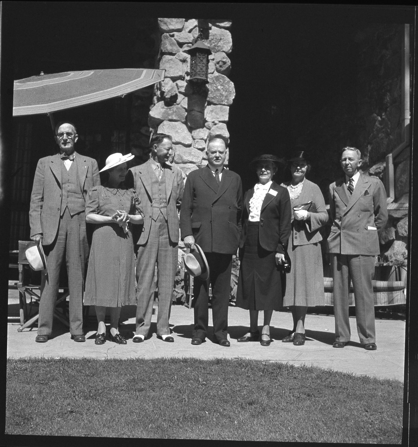 Mr. & Mrs. Herbert Hoover and party at the Ahwahnee Hotel. The group included: Mr. & Mrs. Frank S. Hoag (Published of the Pueblo Star Journal); Mr. & Mrs. W.V. Codding (Pres. R.W. Savings & Bldg. Assoc. of Pueblo) and Mr. & Mrs. Walter T. Mathis.