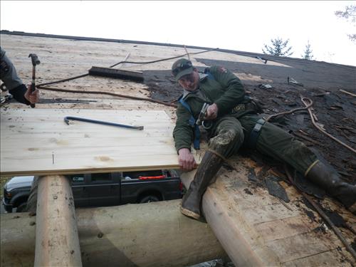 Reroofing of Glacier Bay National Park canoe shelter in September 2011