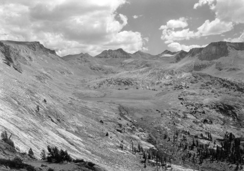 Mt. Lyell, McClure & McClure Glacier from Vogelsang Pass.