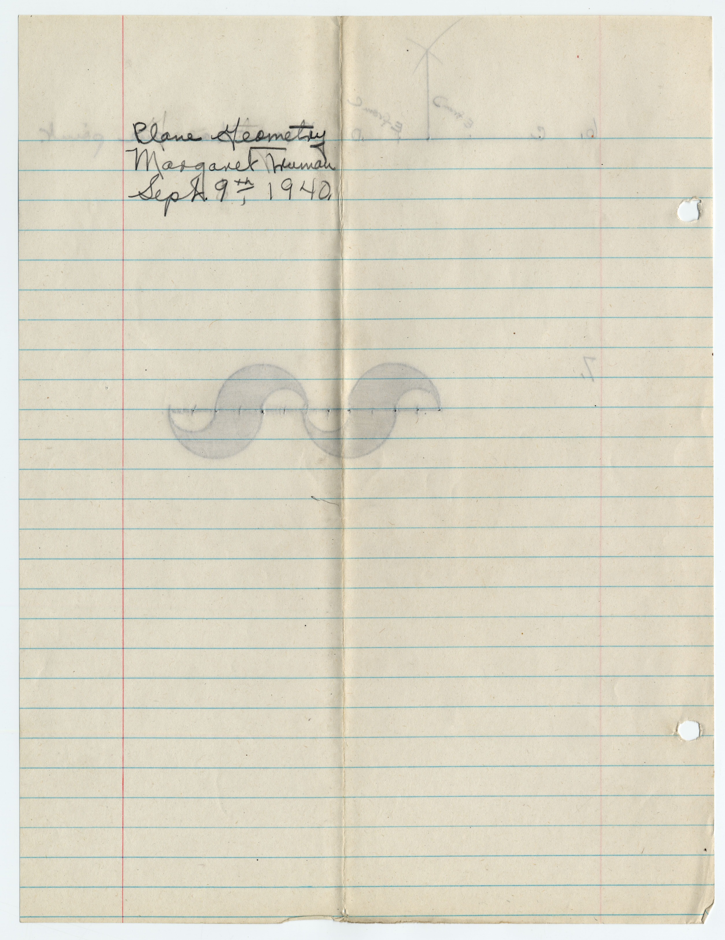 The school work is written in pencil on lined notebook paper.