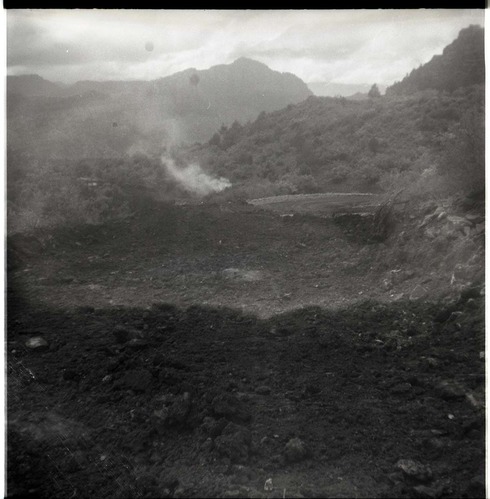 BW photo of rock slide in the maintenance yard.
