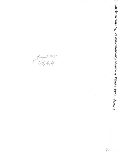 ZION 5087 Superintendents Monthly Report 1931 08