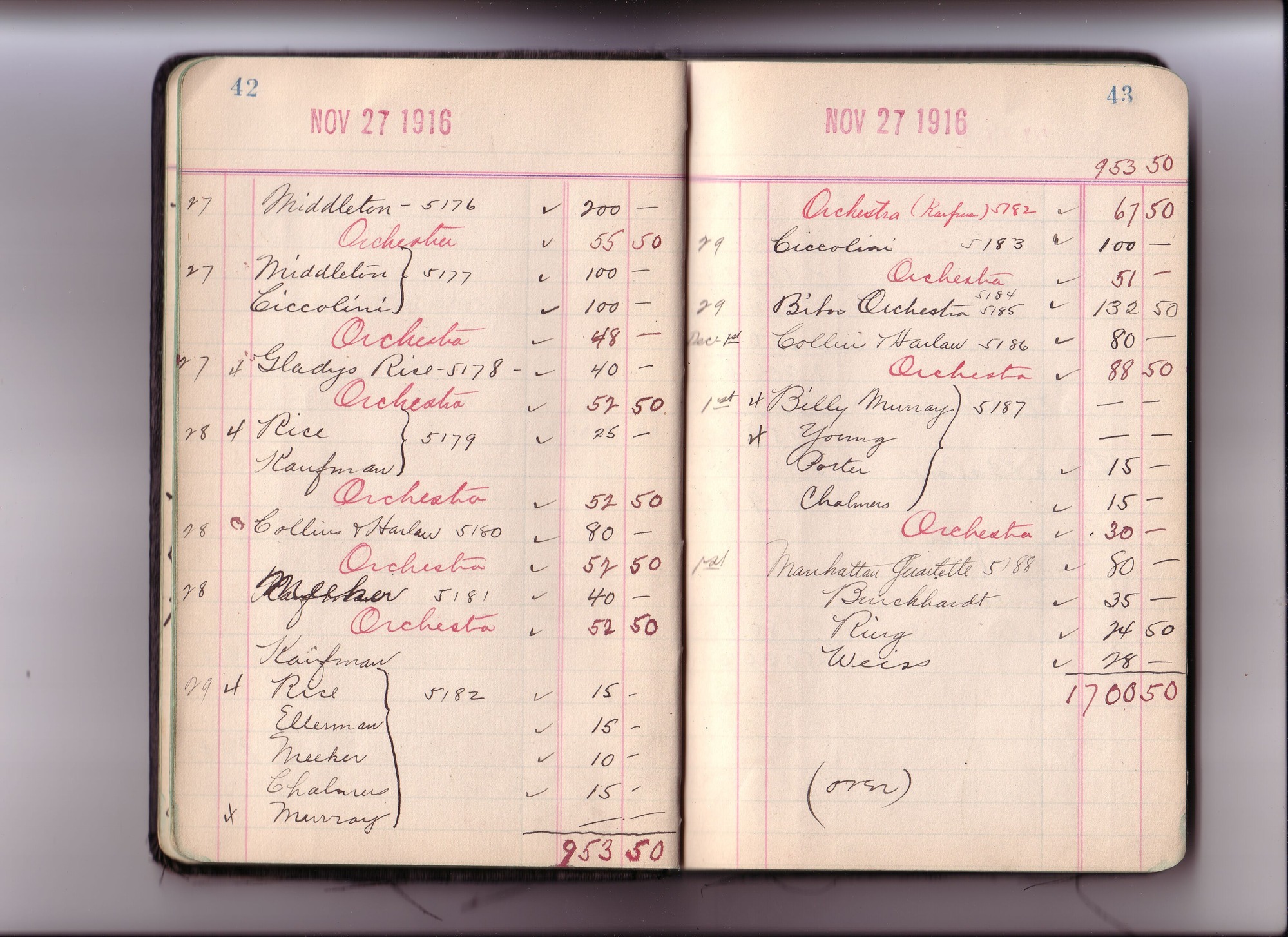 Thomas Edison's New York City Recording Studio Cash Book 14 (of 21), Image 19 (of 64).