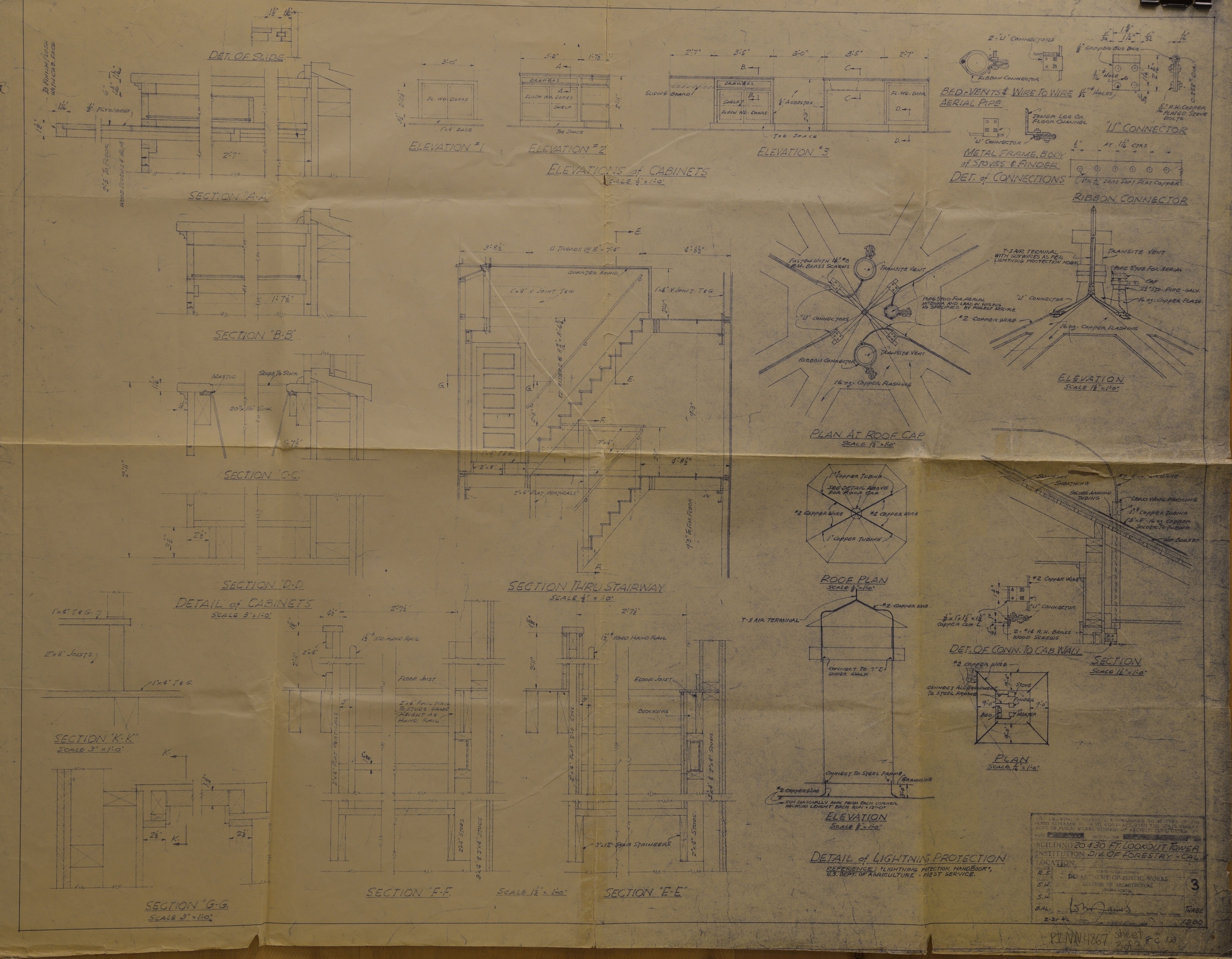 Chalone Peak Fire Lookout Replacement Blueprint 1946 (Sheet 3 of 3)