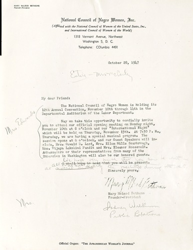 National Council for Negro Women Correspondence, 1947