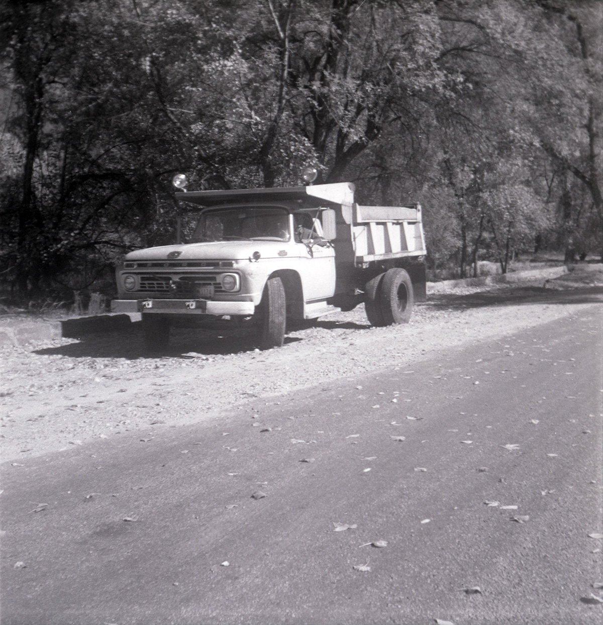 Construction vehicle on side of the road near the Temple of Sinawava.