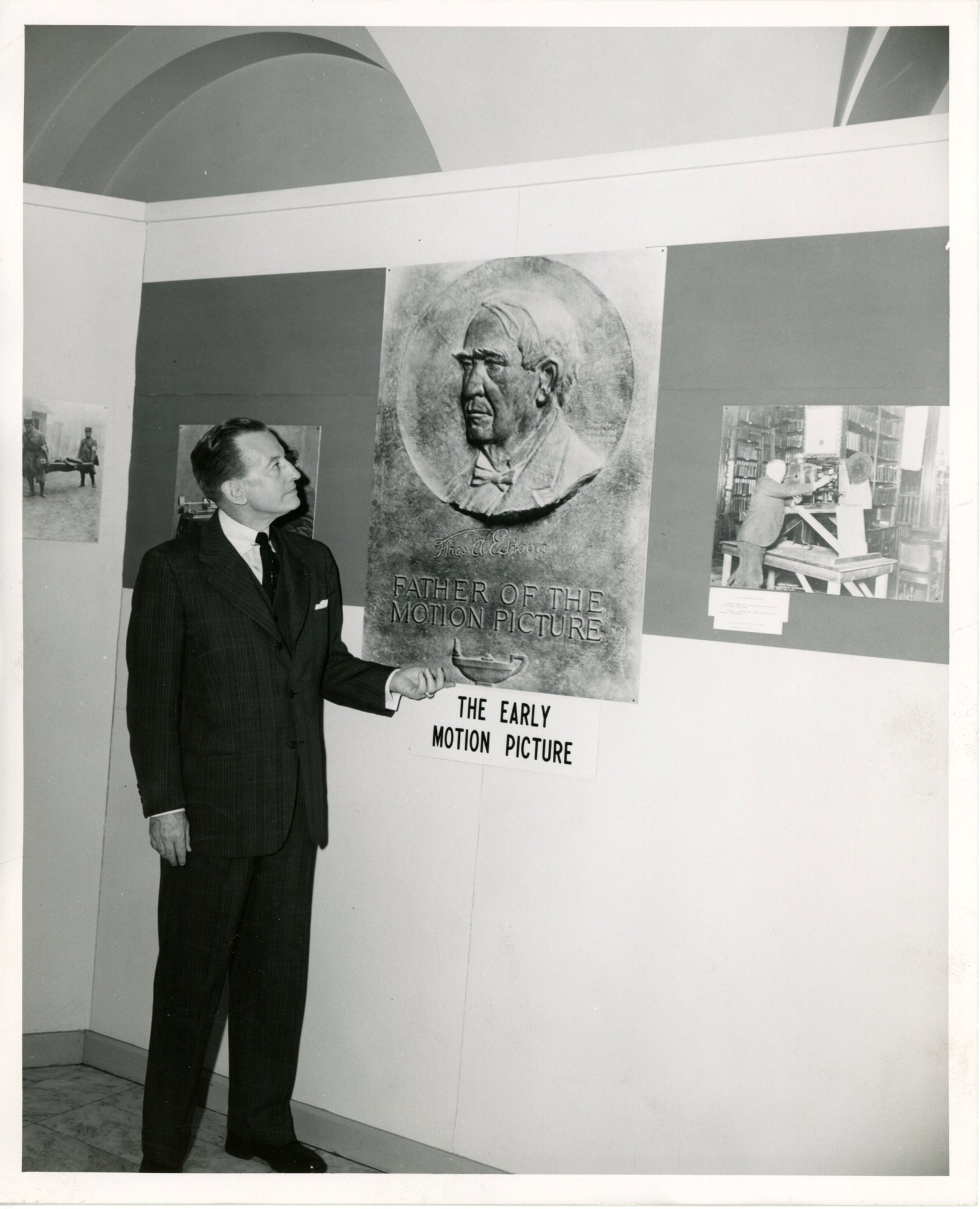 Philip Bell, of the Library of Congress, at opening of early motion picture exhibit in library of congress.