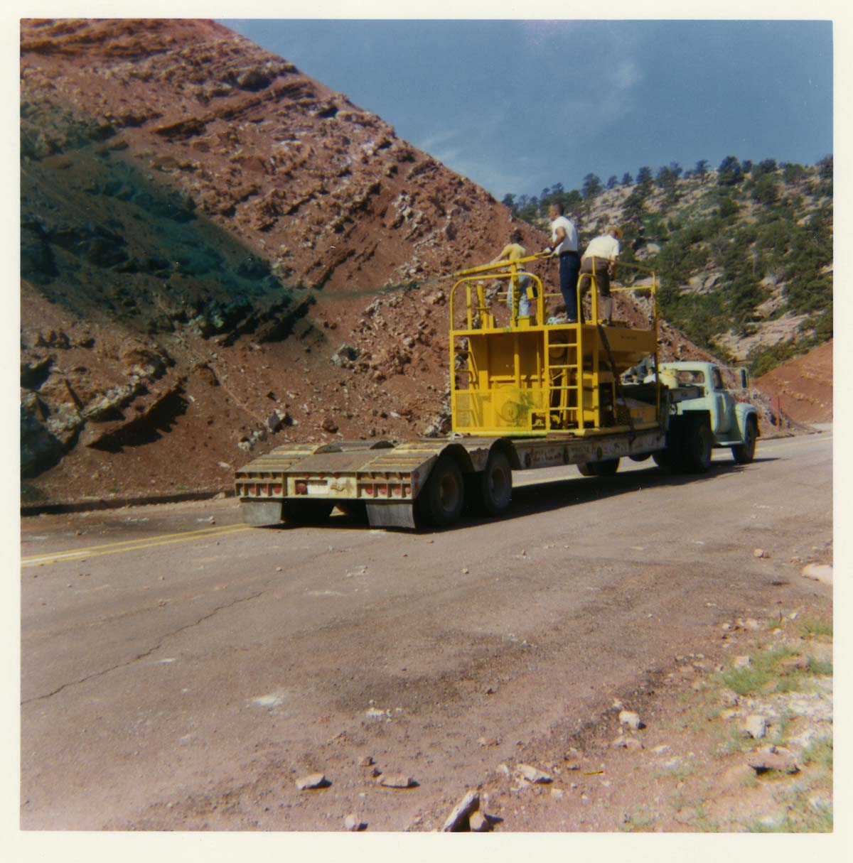 Color photo of the hydroseeding experiment along the Kolob Canyon Road.