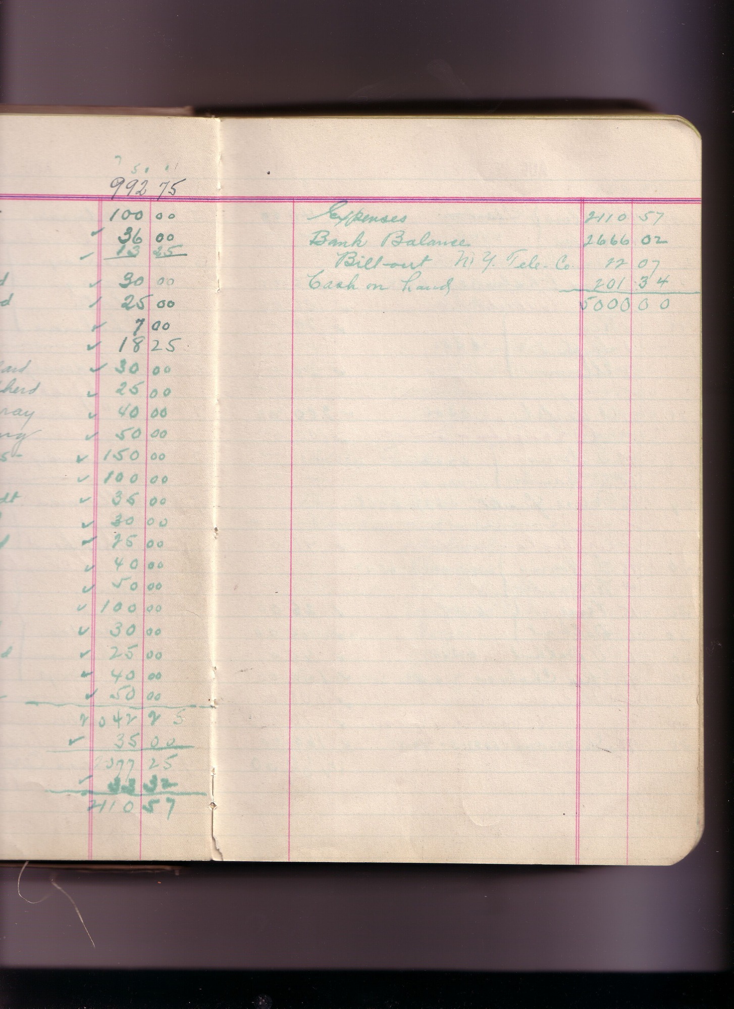 Thomas Edison's New York City Recording Studio Cash Book 16 (of 21), Image 39 (of 305).