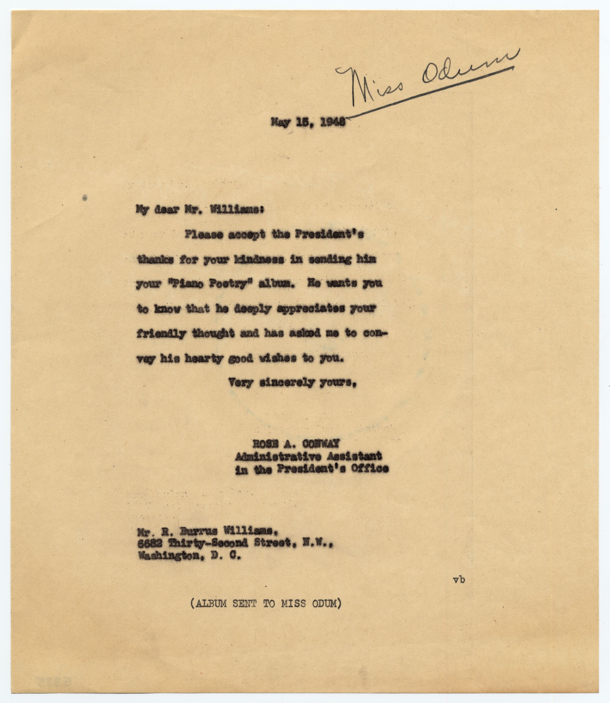 A letter typed on carbon copy paper. The ink has spread and the words are hard to read.