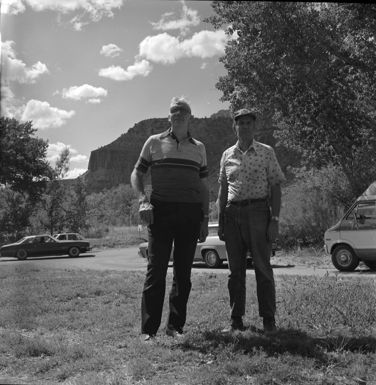 Frank Petty, grandson of Frank Petty, one-time owner of Zion Sawmill and Cable and Wendell Brooksby, son of man killed by loose piece of steel sliding down cable.