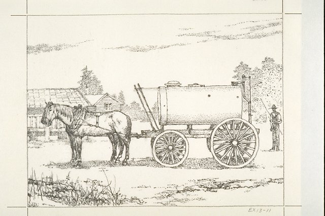 Early water wagon used to deliver water to a lighthouse.