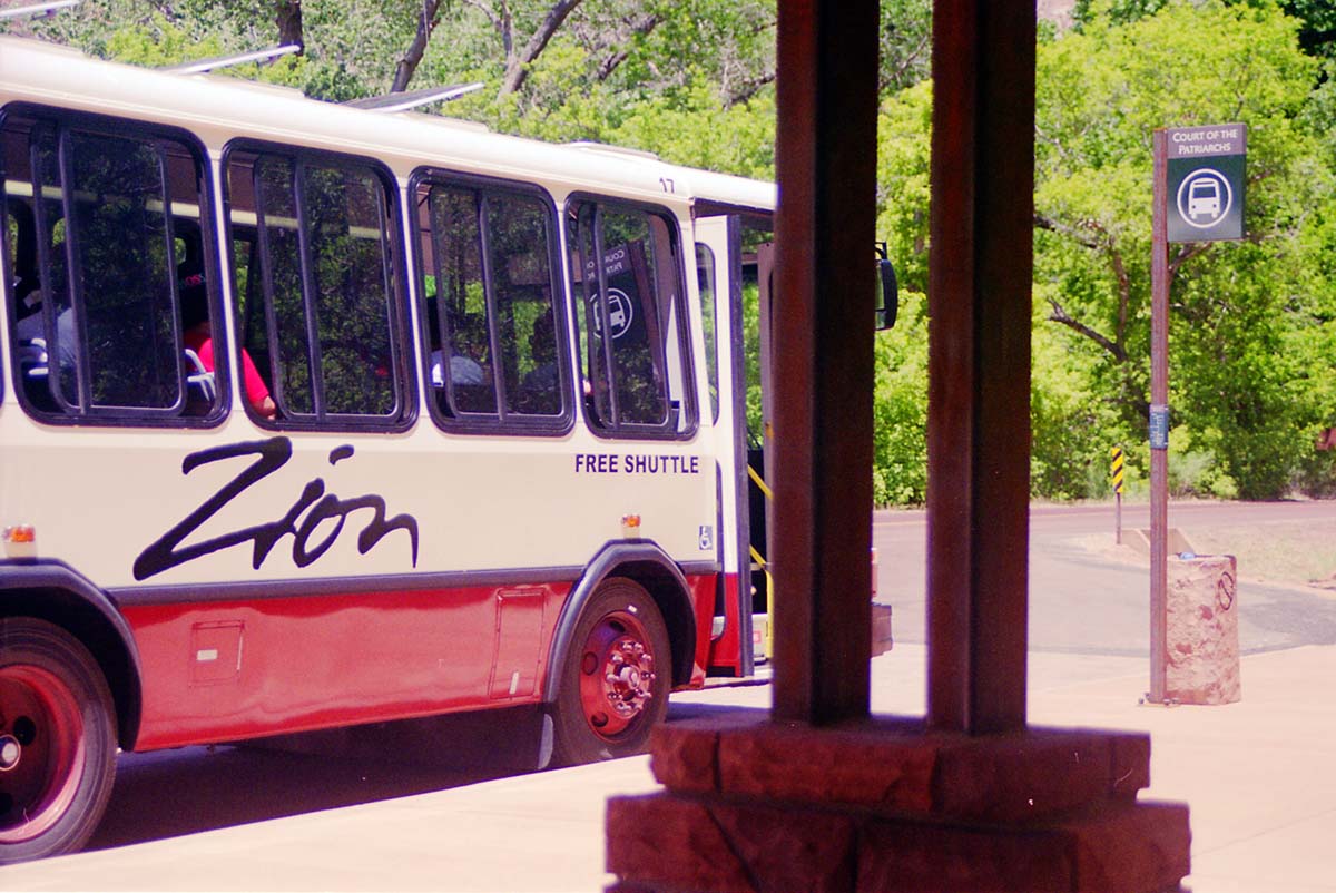 Color Photos of the official launch of the Zion shuttle system- same day as the new visitor center opening.